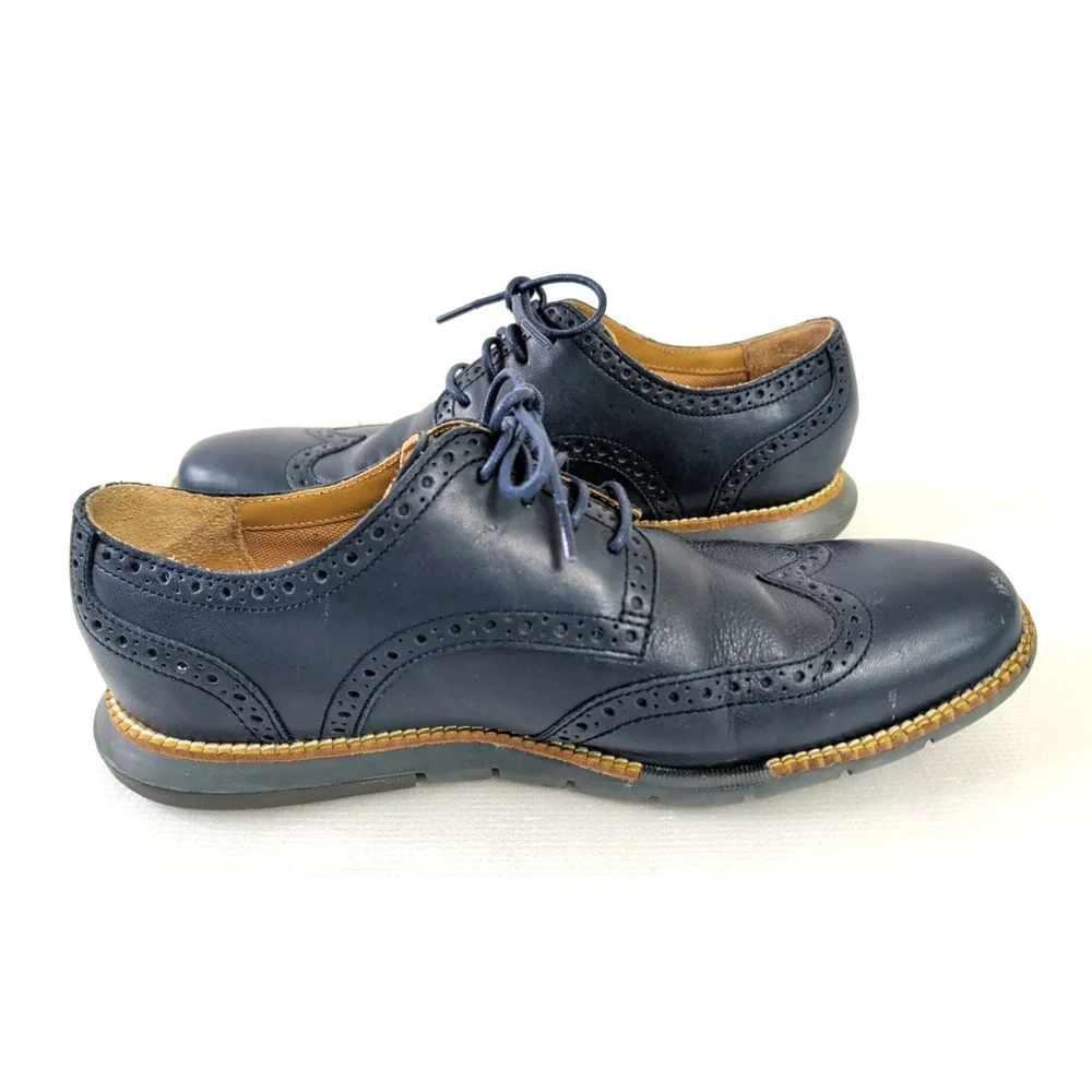 Cole Haan Grand OS Wingtip Oxford Shoe Mens 8 Blue Leather Business Smart Casual